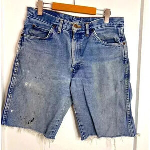 Vintage Distressed Unifirst Cut  Off Denim Shorts Size 32”